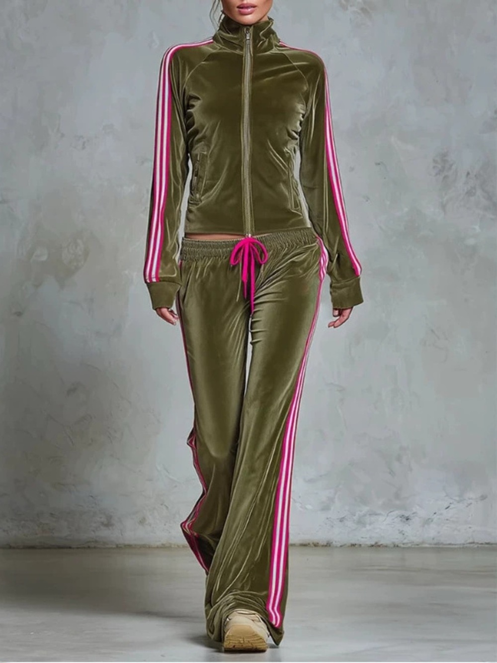 Striped Zip Up Outerwear and Pants Set